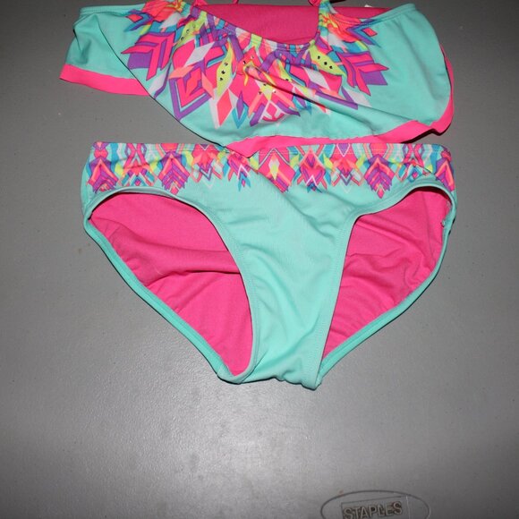 Multi Color 2 Pcs Justice Bikini Swimsuit size 14 - Picture 4 of 11